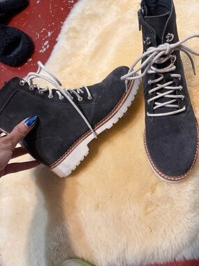 Dolce Vita Black Suede Lace-Up Ankle Boots with White Sole
